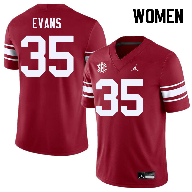 Women #35 Liam Evans Oklahoma Sooners 2024 SEC Conference College Football Jerseys-Throwback